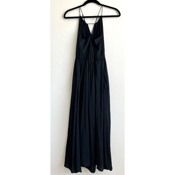 Black Satin Formal Wedding Guest with Drawcord and Cutout Neckline size Large - Picture 7 of 16